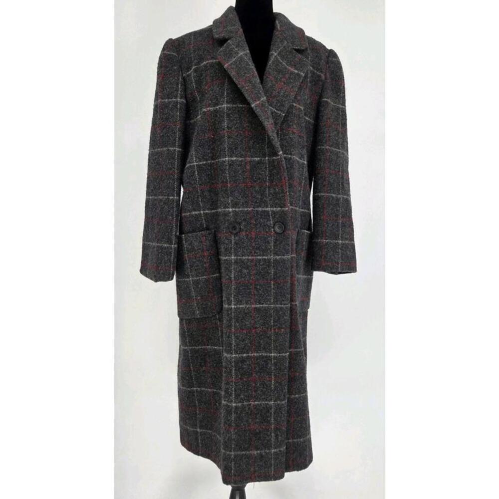 Vintage Cassidy Womens Checkered Coat 10 Dark Gray 100% Wool Coat Hand Tailored